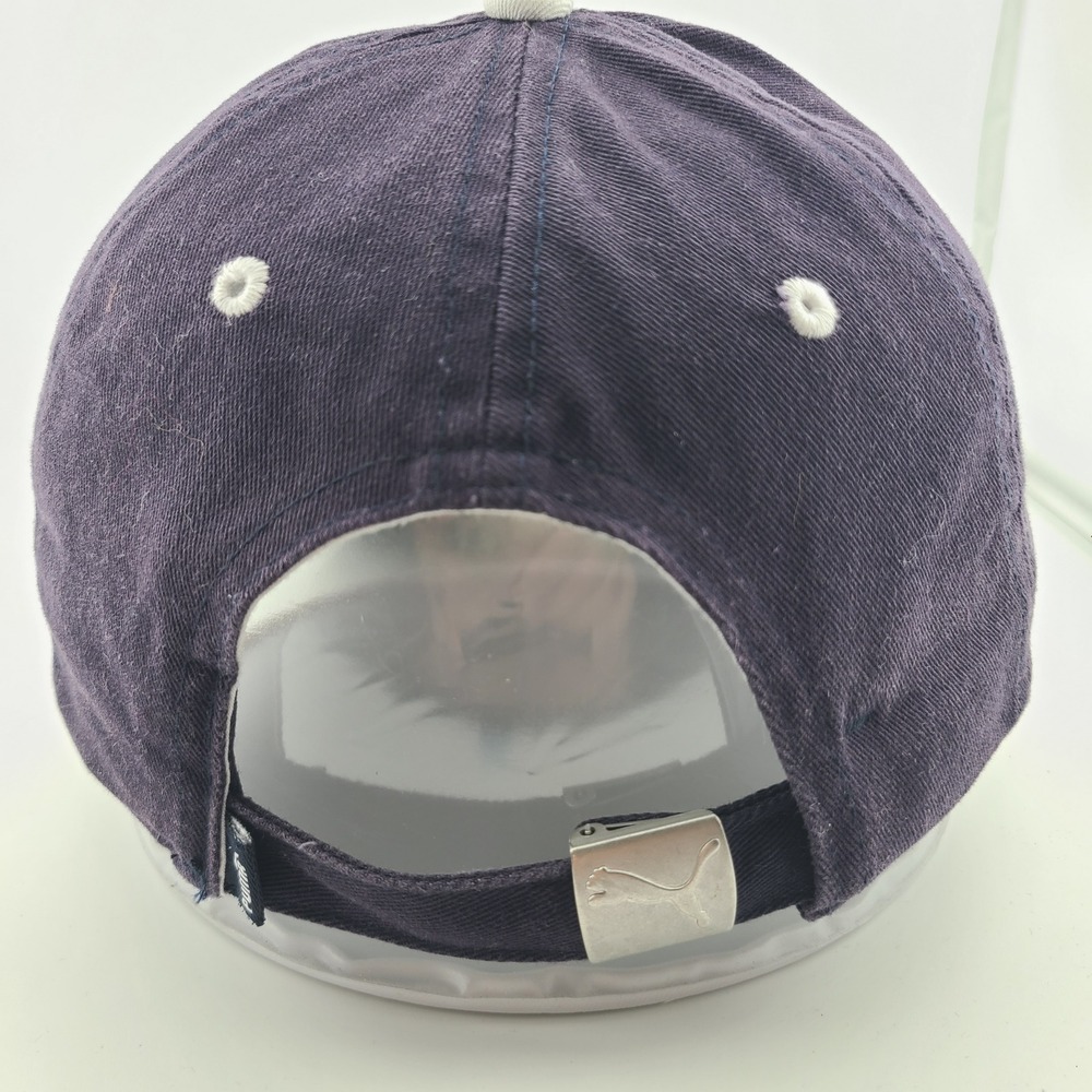 Puma Mens Adjustable Baseball Cap White Navy Blue Large Cat Logo OSFA Hat - Picture 3 of 7